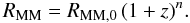 \begin{equation} R_{\rm MM} = R_{\rm MM, 0}\,(1+z)^{n}.\label{mrevoleq} \end{equation}