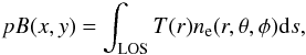\begin{eqnarray} pB(x,y) = \int_{\rm LOS} T(r)n_{\rm e}(r,\theta,\phi){\rm d}s, \end{eqnarray}