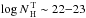 \hbox{$\log N_{\rm\,H}^{\rm\,T}\sim 22{-}23$}