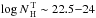\hbox{$\log N_{\rm\,H}^{\rm\,T}\sim 22.5{-}24$}