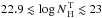 \hbox{$22.9 \lesssim \log N_{\rm\,H}^{\rm\,T}\lesssim 23$}