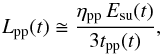 \begin{equation} L_{\rm pp}(t) \cong { \eta_{\rm pp} \,{E}_{\rm su}(t)\over 3 t_{\rm pp}(t)}, \label{Lppt} \end{equation}