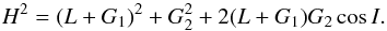\begin{equation} H^2 = (L + G_\p)^2 + G_\c^2 +{2 (L + G_\p) G_\c}\cos I . \label{120329d} \end{equation}