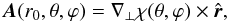 \appendix \setcounter{section}{1} \begin{eqnarray} \bA(r_{0},\theta,\varphi) = \nabla_{\perp}\chi(\theta,\varphi)\times{\hat{\r}} , \label{EqAtfromchi} \end{eqnarray}