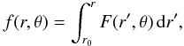 \appendix \setcounter{section}{1} \begin{eqnarray} f(r,\theta) = \int_{r_{0}}^{r}F(r',\theta)\ir' , \end{eqnarray}
