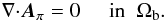 \begin{eqnarray} {{\nabla}\cdot}\bA_{\po} = 0 \;\;\;\;\; \mbox{in} \;\; \Omega_{\rm b} . \end{eqnarray}