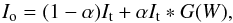 \begin{equation} I_{\rm o}=(1-\alpha) I_{\rm t} + \alpha I_{\rm t} * G(W), \end{equation}