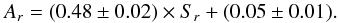 \begin{equation} A_r = (0.48 \pm 0.02) \times S_r + (0.05 \pm 0.01). \end{equation}