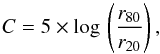 \begin{equation} C=5\times \log\, \left(\frac{r_{80}}{r_{20}}\right), \label{ewconcentration} \end{equation}