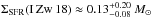\hbox{$\Sigma_{\rm SFR} ({\rm I\,Zw\,18})\approx0.13^{+0.20}_{-0.08}~M_\odot$}