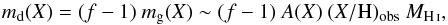 \begin{equation} \label{eq:depl} m_{\rm d} ({X}) = (f-1)\ m_{\rm g} ({X}) \sim (f-1)\ A({X})\ (X/{\rm H})_{\rm obs}\ M_{\rm \ion{H}{I}}, \end{equation}