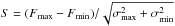 \hbox{$S=(F_{\rm max} - F_{\rm min})/\sqrt{\sigma_{\rm max}^2 + \sigma_{\rm min}^2}$}