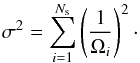 \begin{equation} \label{eq. var xlf} \sigma^2 = \sum_{i=1}^{N_{\rm s}} \left( \frac{1}{\Omega_i} \right)^2 \cdot \end{equation}