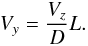\begin{eqnarray} V_{y}=\frac{V_{z}}{D}L. \label{eq:conservation} \end{eqnarray}