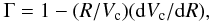 \begin{eqnarray} \Gamma = 1 - (R/V_{\rm c})({\rm d}V_{\rm c}/{\rm d}R), \label{sheqn} \end{eqnarray}