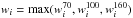 \hbox{$w_{i}={\rm max}(w_{i}^{70},w_{i}^{100},w_{i}^{160})$}