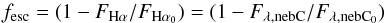 \appendix \setcounter{section}{1} \begin{equation} f_{\rm esc}=(1-F_{\rm H\alpha}/F_{\rm H\alpha_0})=(1-F_{\lambda,\rm nebC}/F_{\lambda,\rm nebC_0}) \end{equation}