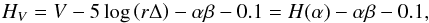 \begin{equation} H_{V} = V - 5 \log \left( r \Delta \right) - \alpha\beta - 0.1 = H(\alpha) - \alpha\beta - 0.1 , \label{eq:absmag} \end{equation}