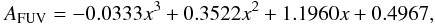 \begin{equation} A_{\rm FUV}=-0.0333x^3+0.3522x^2+1.1960x+0.4967, \end{equation}
