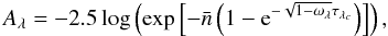 \appendix \setcounter{section}{6} \begin{equation} A_\lambda=-2.5\log\left(\exp\left[-\bar{n}\left(1-{\rm e}^{-\sqrt{1-\omega_{\lambda}} \tau_{\lambda_c}}\right) \right] \right), \label{eqn:clumpy} \end{equation}