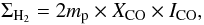 \begin{equation} \Sigma_{\rm H_2}=2m_{\rm p}\times X_{\rm CO}\times I_{\rm CO},\label{eqn:NH2} \end{equation}