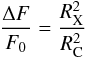 \begin{eqnarray} \label{eq_size} \frac{\Delta F}{F_0} = \frac{R_{\rm X}^2}{R_{\rm C}^2} \end{eqnarray}