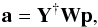\begin{equation} \label{linalg-ana} \vec{a} = \mathbf{Y}^{\dagger} \mathbf{W} \vec{p}, \end{equation}