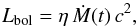 \begin{equation} L_{\rm bol} = \eta \, \dot M(t) \, c^2, \end{equation}
