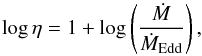 \begin{equation} \log \eta = 1 + \log \left({\dot M \over \dot M_{\rm Edd}}\right), \label{eq:eta} \end{equation}