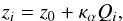 \begin{equation} z_i = z_0 + \kappa_{\alpha}Q_{i}, \label{eq:reg} \end{equation}