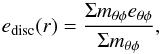 \appendix \setcounter{section}{2} \begin{equation} e_{\rm disc} (r) = \frac{\Sigma m_{\theta \phi} e_{\theta \phi}}{\Sigma m_{\theta \phi}} , \end{equation}