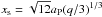 \hbox{$x_{\rm s} = \sqrt{12} a_{\rm P} (q/3)^{1/3}$}