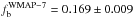 \hbox{$f_{\rm b}^{\rm WMAP-7} = 0.169 \pm 0.009$}