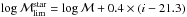 \hbox{$\log \mathcal{M}_{\rm lim}^{\rm star} = \log \mathcal{M} +0.4 \times (i-21.3)$}