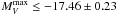 \hbox{$M^{\rm max}_{V} \leq -17.46 \pm 0.23$}