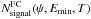\hbox{$N_{\rm signal}^{\rm FC}(\psi,E_{\rm min},T)$}