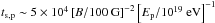 \hbox{$t_{\rm s,p}\sim 5\times 10^4\left[B/100\mbox{ G}\right]^{-2}\left[E_{\rm p}/10^{19}~\mbox{eV}\right]^{-1}$}