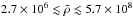 \hbox{$2.7\times 10^6 \lesssim \bar{\rho} \lesssim 5.7\times 10^8$}
