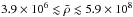 \hbox{$3.9\times 10^6 \lesssim \bar{\rho} \lesssim 5.9\times 10^8$}