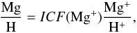 \begin{equation} \frac{\rm Mg}{\rm H} = ICF({\rm Mg^+})\frac{\rm Mg^+}{\rm H^+}, \label{eq4} \end{equation}