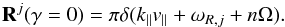 \begin{eqnarray} \label{k13} \textbf{R}^j(\gamma=0)=\pi \delta(k_{\parallel}v_{\parallel}+\omega_{R,j}+n\Omega). \end{eqnarray}