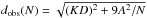 \hbox{$d_{\rm{obs}}(N) = \sqrt{(KD)^2 + 9 A^2/N}$}