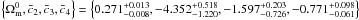 \hbox{$\left\lbrace \Omega_{\rm m}^0,\bar c_2, \bar c_3, \bar c_4 \right\rbrace=\left\lbrace 0.271^{+0.013}_{-0.008},-4.352^{+0.518}_{-1.220}, -1.597^{+0.203}_{-0.726},-0.771^{+0.098}_{-0.061} \right\rbrace$}