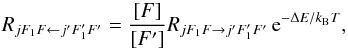 \appendix \setcounter{section}{1} \begin{equation} \label{eq:detbal} R_{jF_1F \leftarrow j'F'_1F'} = \frac{[F]}{[F']} R_{jF_1F \rightarrow j'F'_1F'} \, \mrm{e}^{-\Delta E/k_{\rm B} T} , \end{equation}