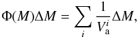 \begin{equation} \Phi(M)\Delta M=\sum_i \frac{1}{V_{\rm a}^i}\Delta M \textrm{,} \vspace*{-1mm} \end{equation}