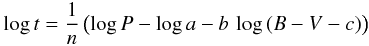 \begin{equation} \log t= \frac1n \left (\log P - \log a -b\,\log\,(B-V-c) \right )\label{gyroeq} \end{equation}