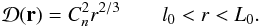 \begin{eqnarray} \label{eq: structure function in r} \mathcal{D}(\bfr) = C_n^2 r^{2/3} \qquad l_0 < r < L_0. \end{eqnarray}