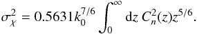 \begin{eqnarray} \label{eq: lav as a moment of Cn2} \lav = 0.5631 k_0^{7/6} \int_0^\infty {\rm d}z \ C_n^2(z) z^{5/6}. \end{eqnarray}