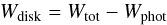 \begin{equation} W_{\rm disk} = W_{\rm tot} - W_{\rm phot} \end{equation}