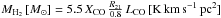 \hbox{$M_{\rm H_2}\, [M_\odot]= 5.5\, X_{\rm CO}\, \frac{R_{21}}{0.8}\, L_{\rm CO}\, [{\rm K\,km\,s^{-1}\,pc^2}]$}